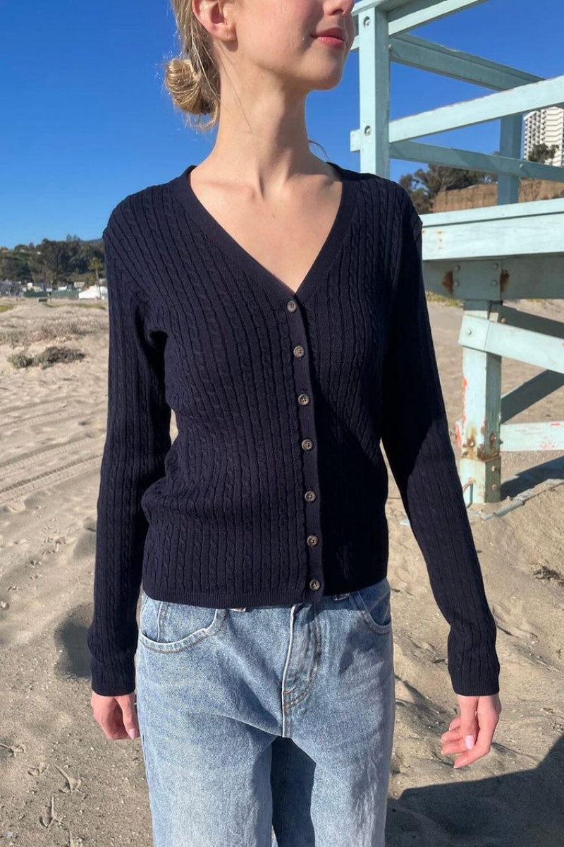 Cardigan Brandy Melville Zoe V-Neck Bleu Marine | NQC-55336396